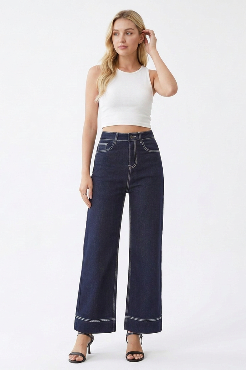 Women's Dark Wash High-Waisted Wide-Leg Jeans