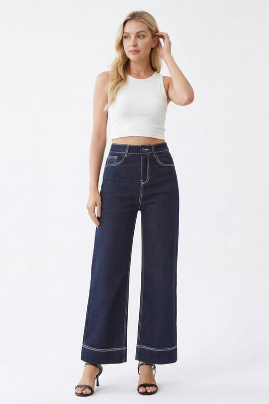 Women's Dark Wash High-Waisted Wide-Leg Jeans