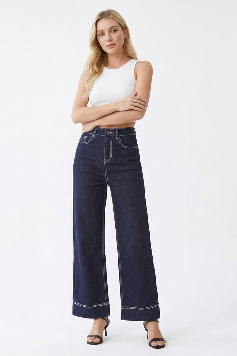 Women's Dark Wash High-Waisted Wide-Leg Jeans
