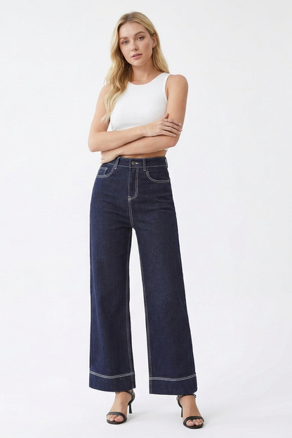 Women's Dark Wash High-Waisted Wide-Leg Jeans