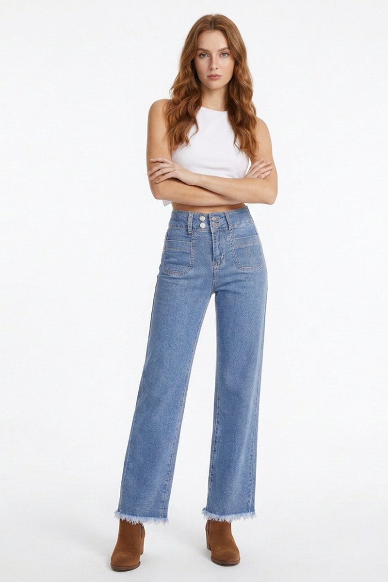 Women's Vintage Wash High-Waisted Straight Jeans
