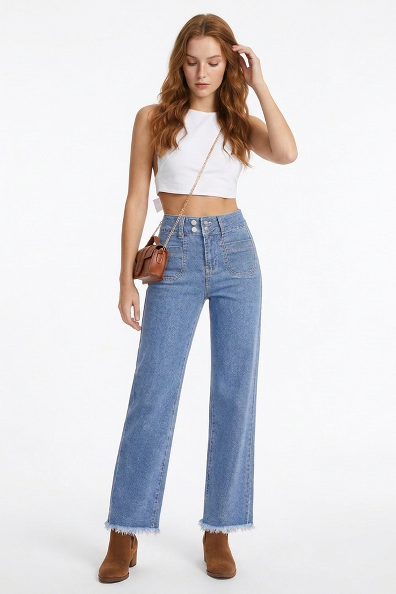 Women's Vintage Wash High-Waisted Straight Jeans