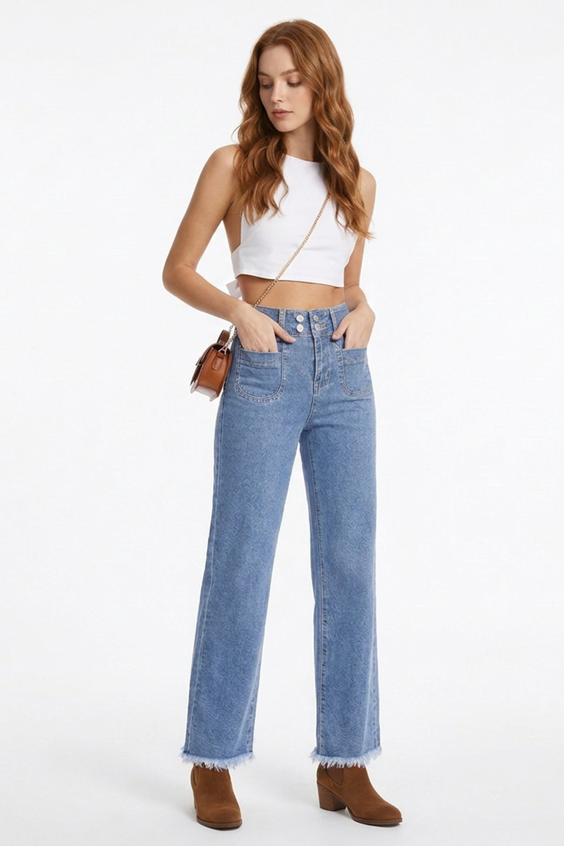 Women's Vintage Wash High-Waisted Straight Jeans