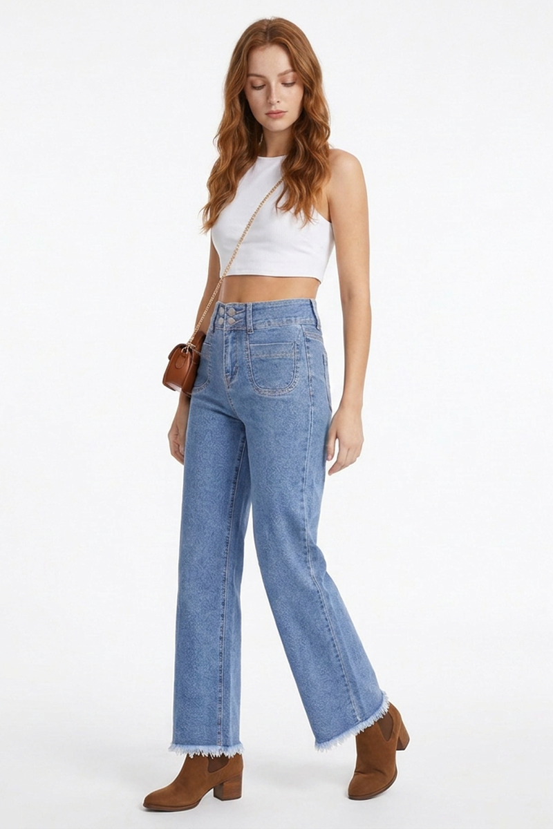 Women's Vintage Wash High-Waisted Straight Jeans