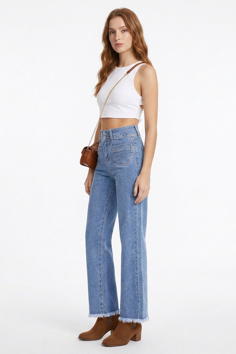 Women's Vintage Wash High-Waisted Straight Jeans