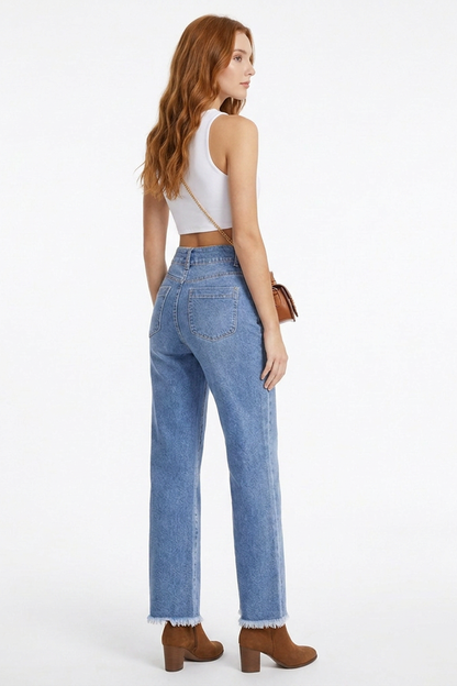 Women's Vintage Wash High-Waisted Straight Jeans