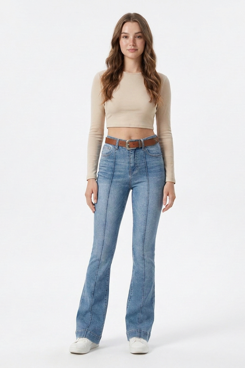 Women's Retro Blue High-Waisted Bootcut Jeans
