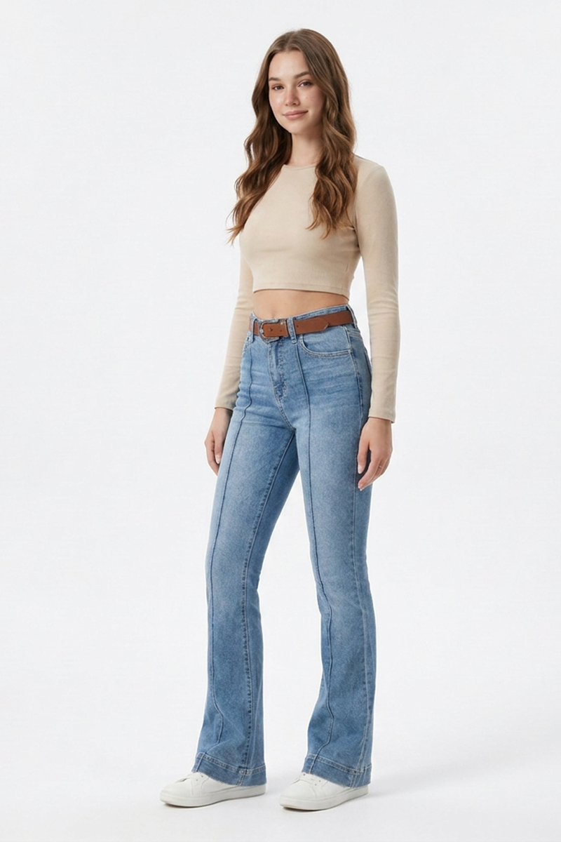 Women's Retro Blue High-Waisted Bootcut Jeans