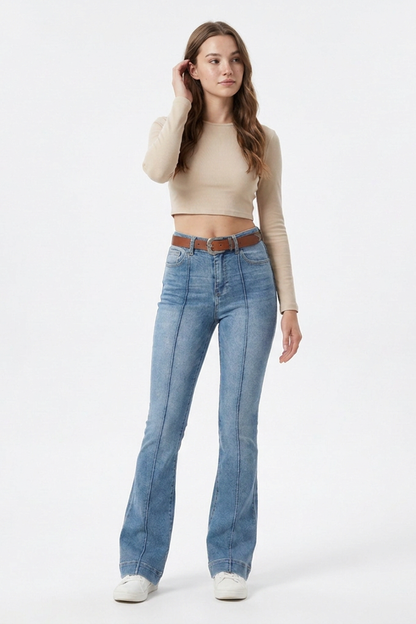 Women's Retro Blue High-Waisted Bootcut Jeans