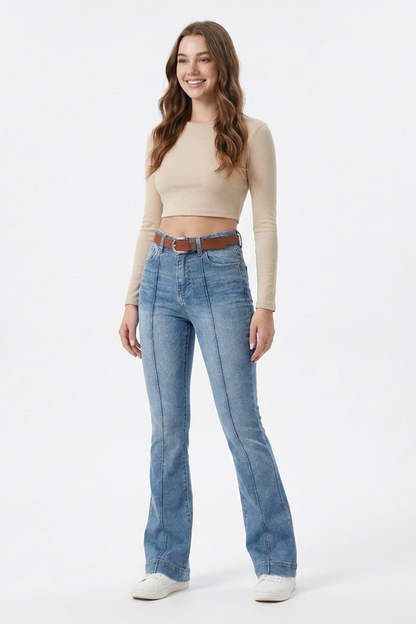 Women's Retro Blue High-Waisted Bootcut Jeans