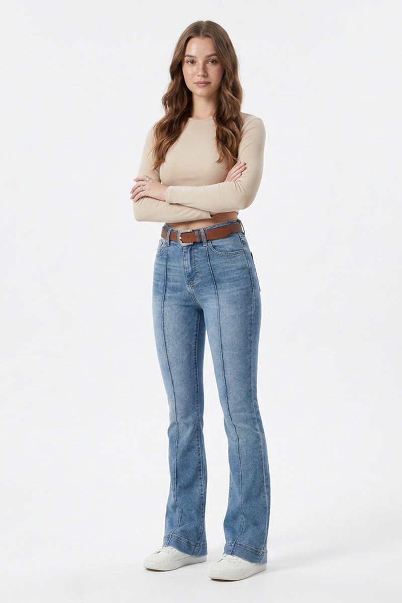 Women's Retro Blue High-Waisted Bootcut Jeans
