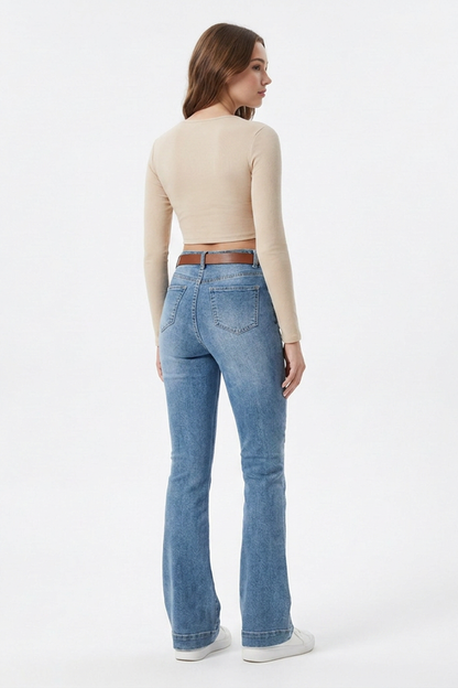 Women's Retro Blue High-Waisted Bootcut Jeans