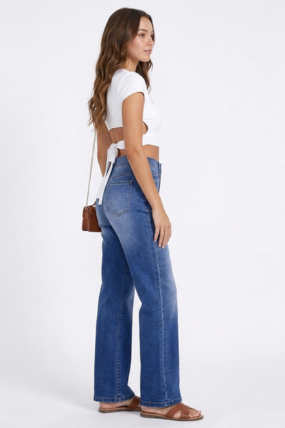 Women's High-Waisted Stretch Straight-Leg Jeans