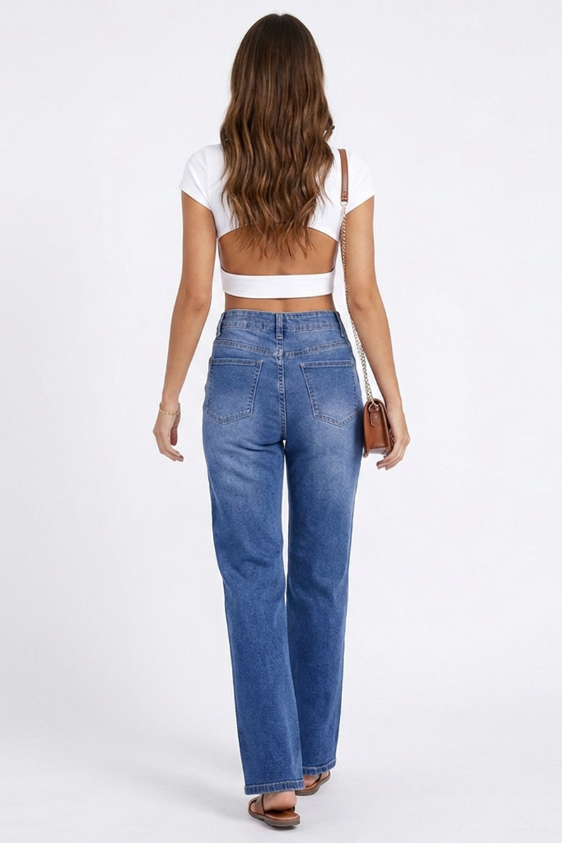 Women's High-Waisted Stretch Straight-Leg Jeans