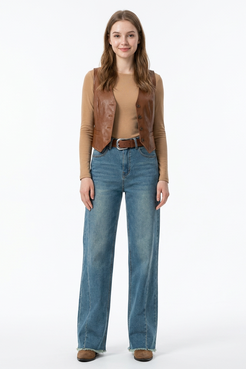 Women's High-Waisted Vintage Stretch Straight-Leg Jeans