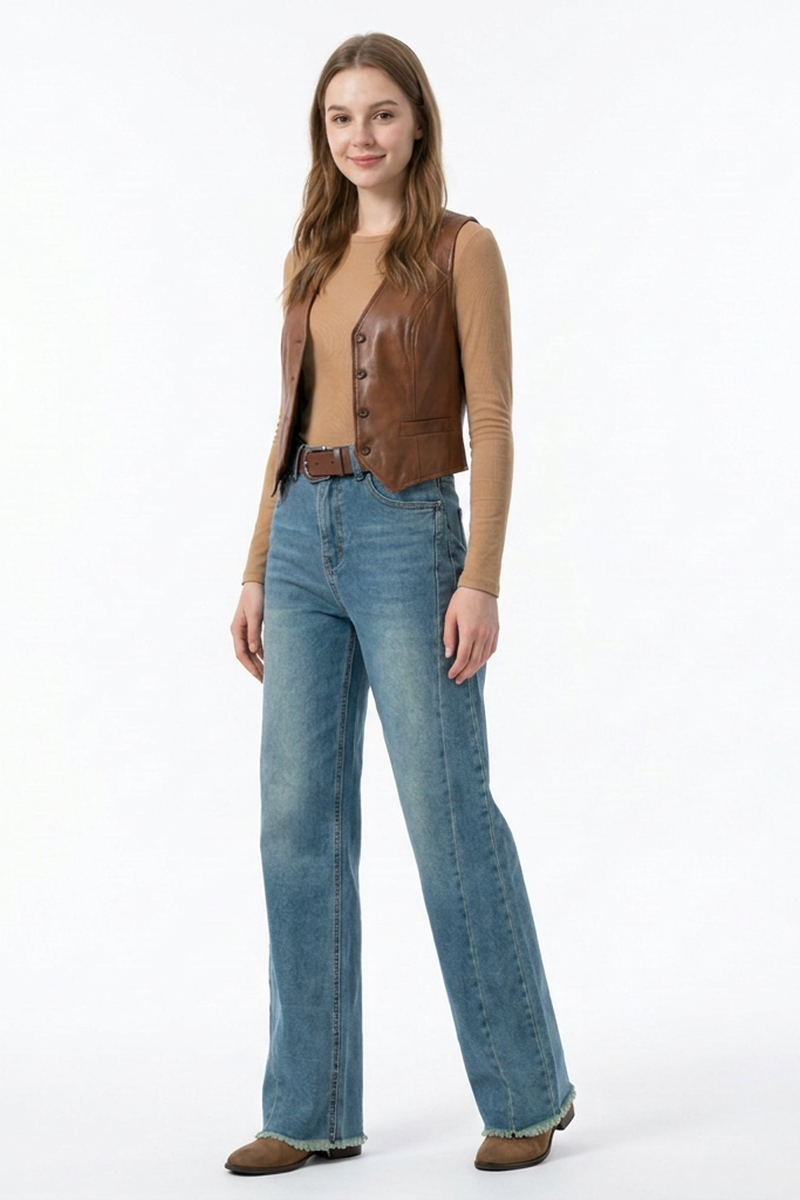 Women's High-Waisted Vintage Stretch Straight-Leg Jeans