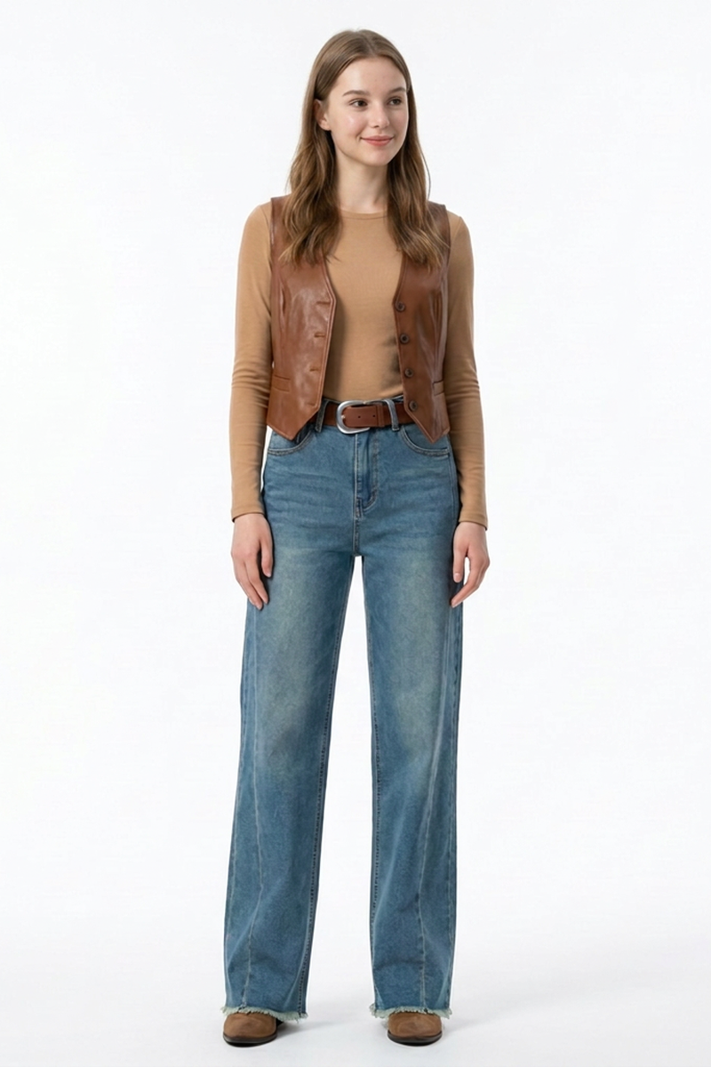 Women's High-Waisted Vintage Stretch Straight-Leg Jeans
