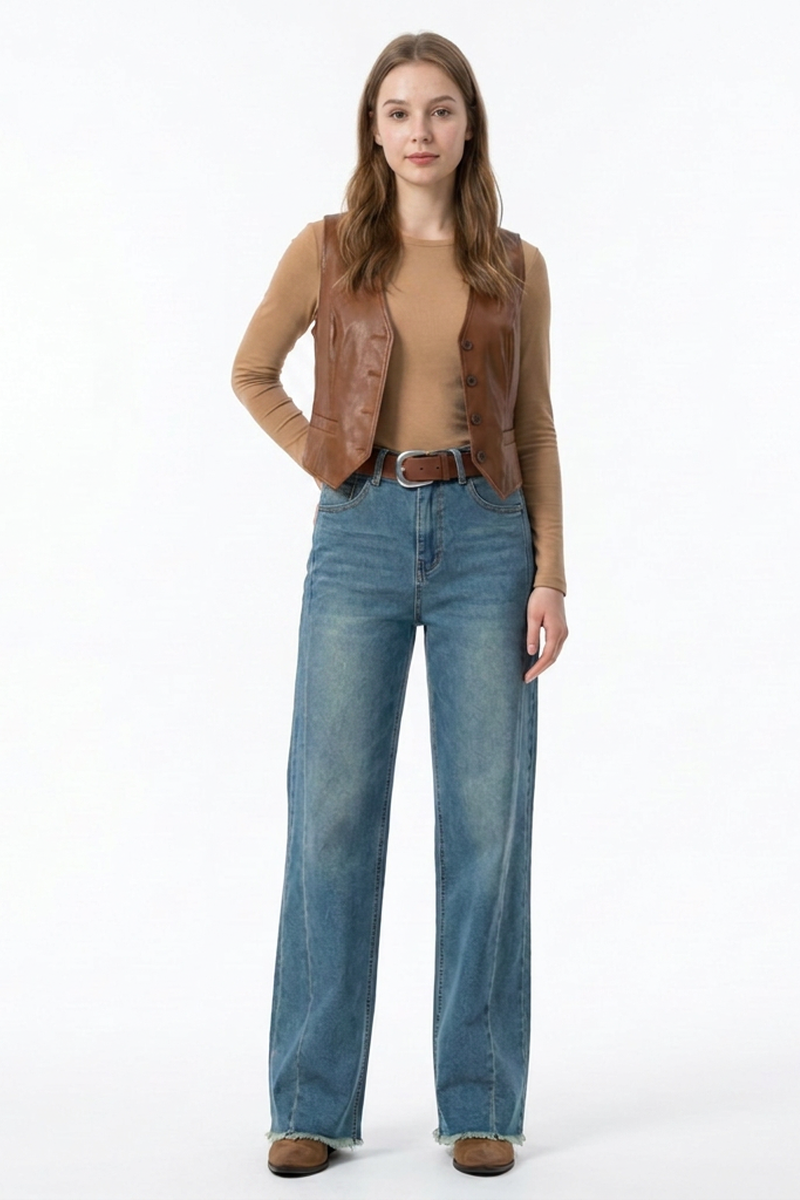 Women's High-Waisted Vintage Stretch Straight-Leg Jeans