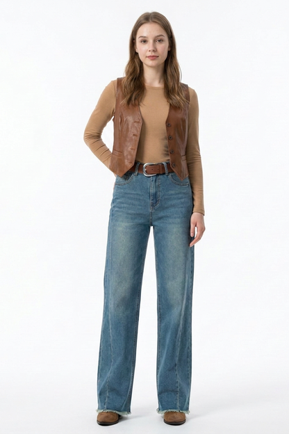 Women's High-Waisted Vintage Stretch Straight-Leg Jeans