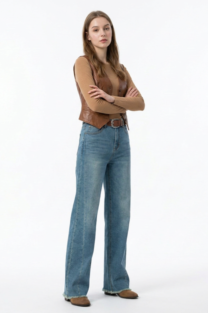 Women's High-Waisted Vintage Stretch Straight-Leg Jeans