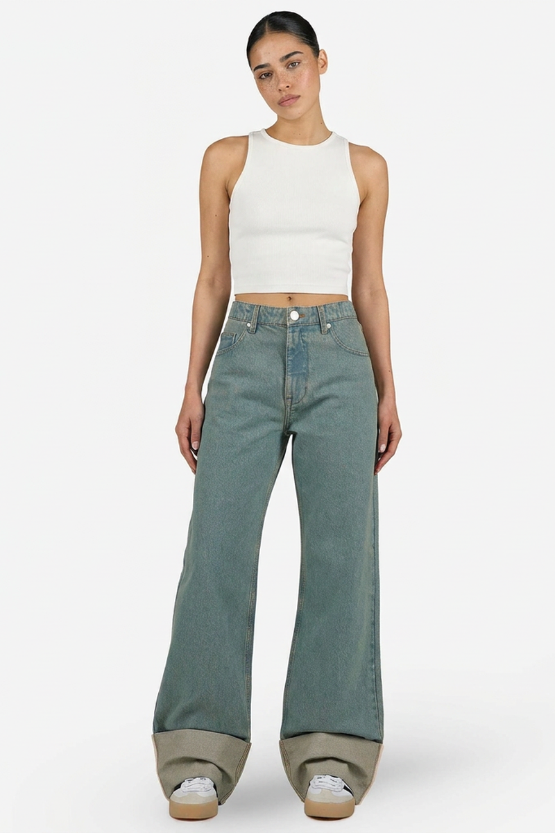 Women's Vintage Wash Loose Fit Wide-Leg Jeans