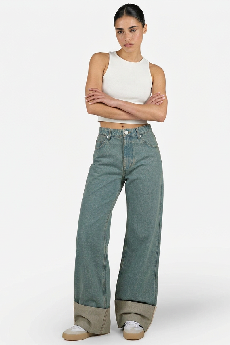 Women's Vintage Wash Loose Fit Wide-Leg Jeans