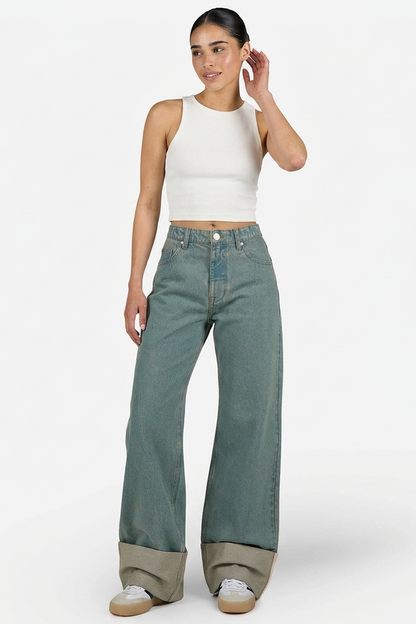 Women's Vintage Wash Loose Fit Wide-Leg Jeans