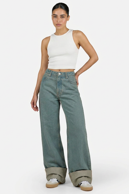 Women's Vintage Wash Loose Fit Wide-Leg Jeans