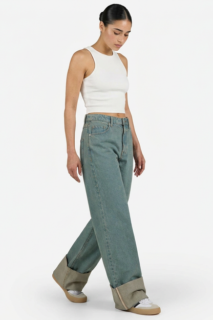 Women's Vintage Wash Loose Fit Wide-Leg Jeans