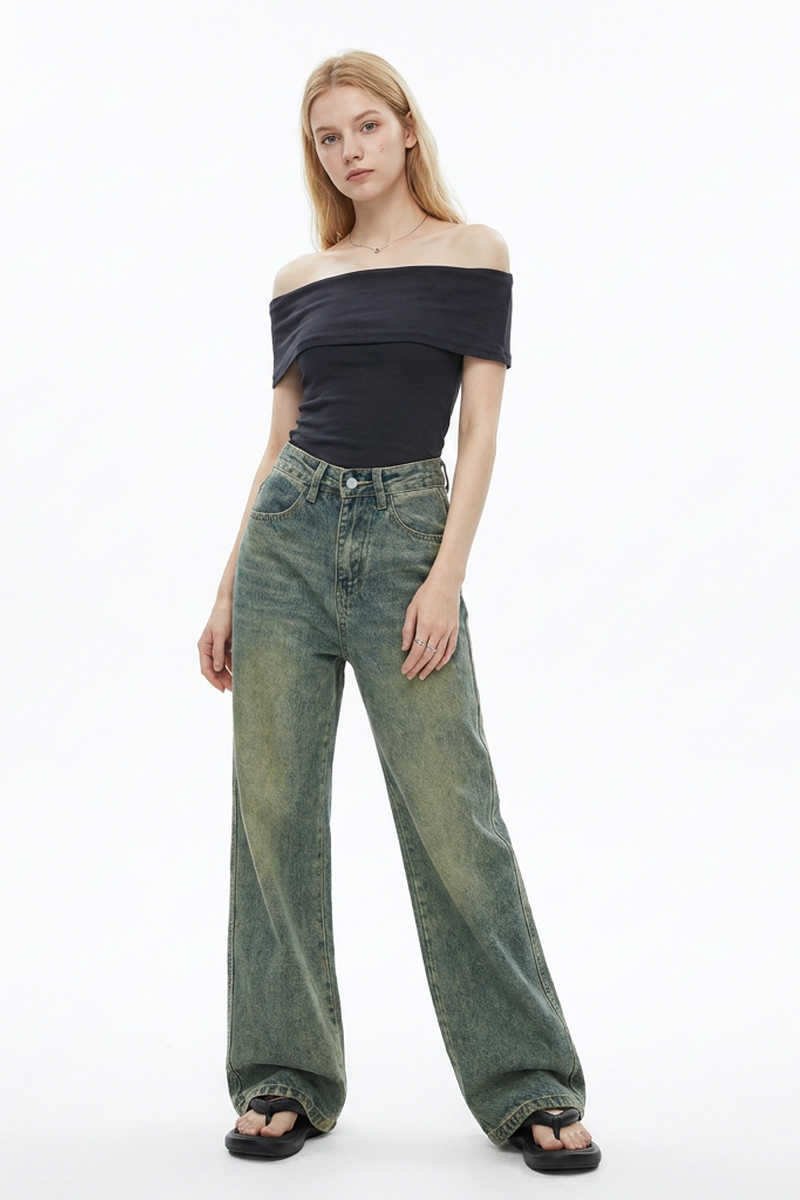Women's Vintage Faded Relaxed Fit Wide-Leg Jeans