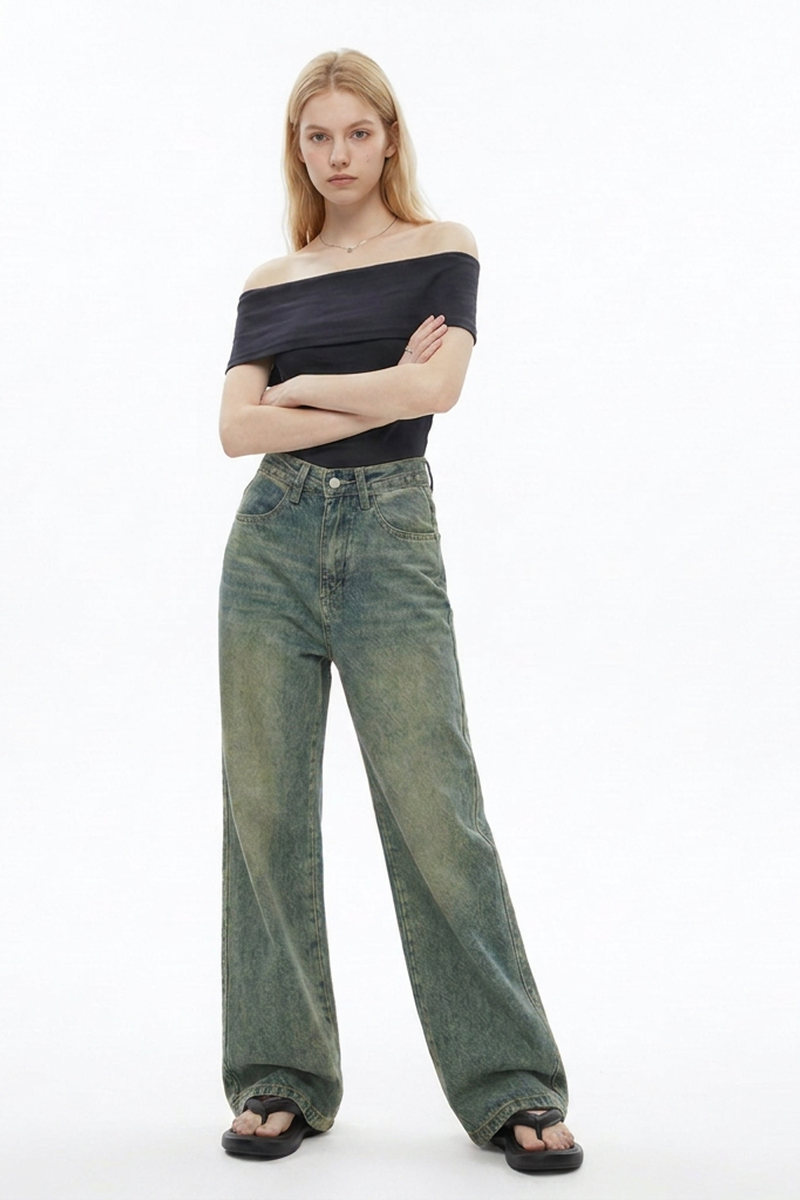 Women's Vintage Faded Relaxed Fit Wide-Leg Jeans