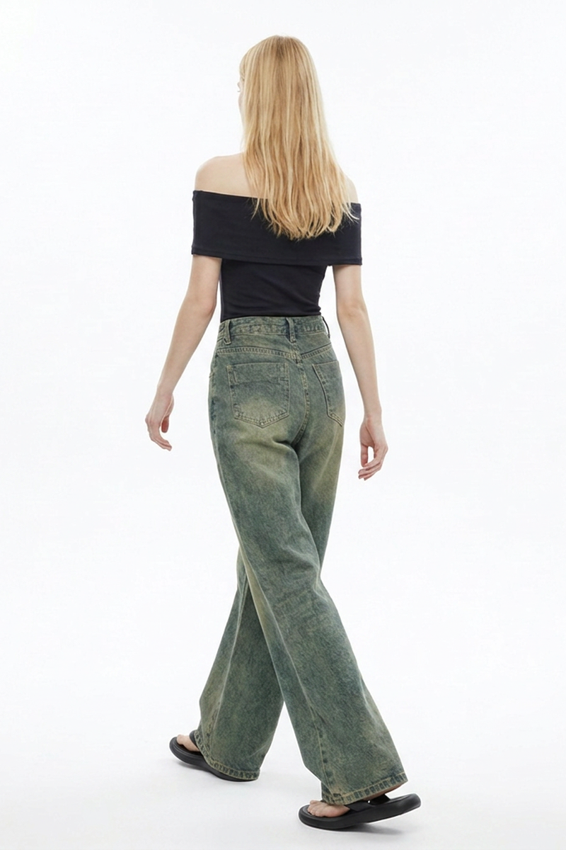 Women's Vintage Faded Relaxed Fit Wide-Leg Jeans