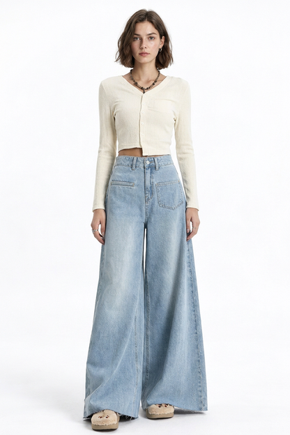 Women's Vintage Wash Relaxed Fit Wide-Leg Jeans