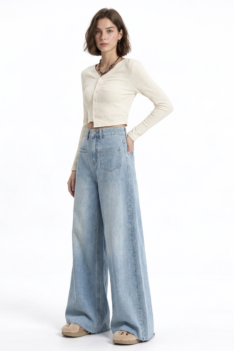 Women's Vintage Wash Relaxed Fit Wide-Leg Jeans