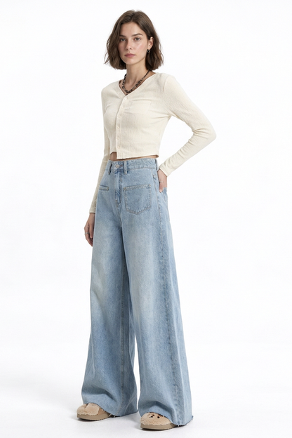 Women's Vintage Wash Relaxed Fit Wide-Leg Jeans