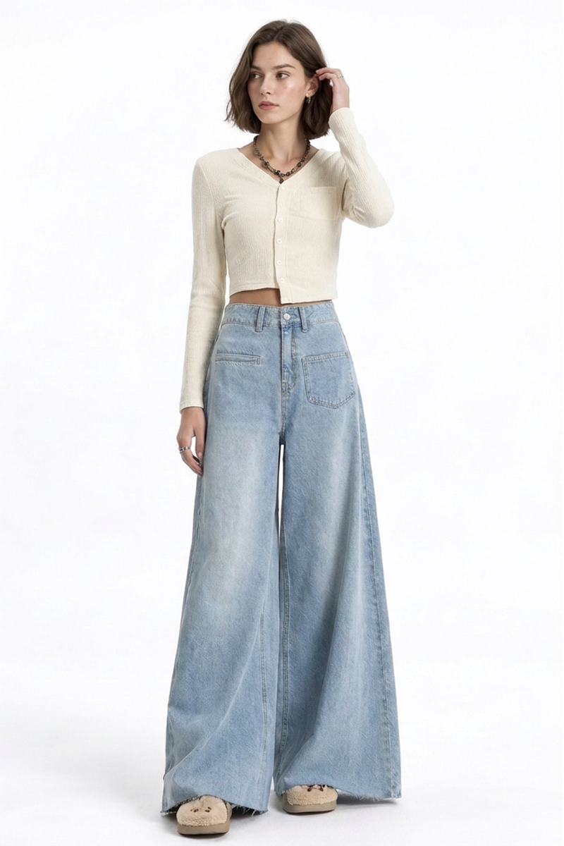 Women's Vintage Wash Relaxed Fit Wide-Leg Jeans