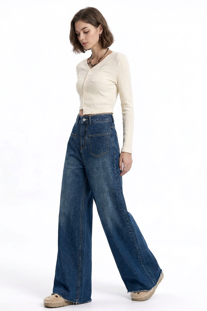 Women's Vintage Wash Relaxed Fit Wide-Leg Jeans