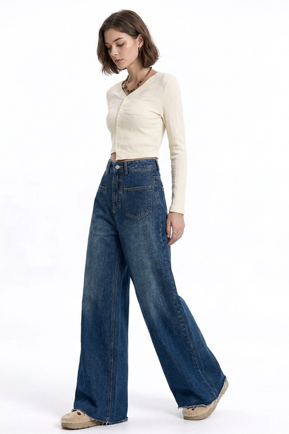 Women's Vintage Wash Relaxed Fit Wide-Leg Jeans