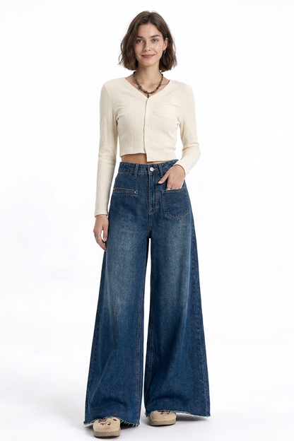 Women's Vintage Wash Relaxed Fit Wide-Leg Jeans