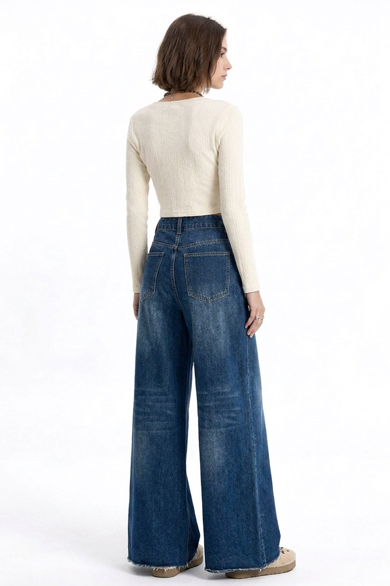 Women's Vintage Wash Relaxed Fit Wide-Leg Jeans