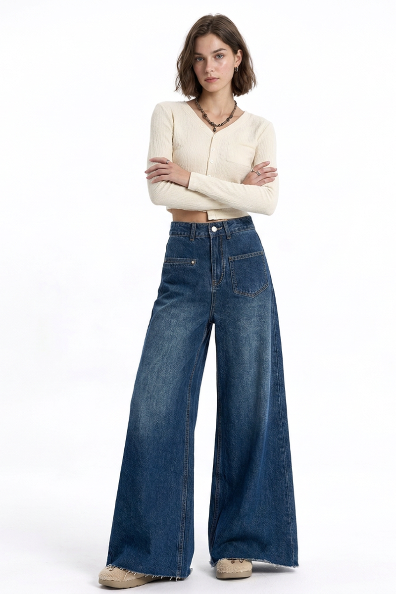 Women's Vintage Wash Relaxed Fit Wide-Leg Jeans