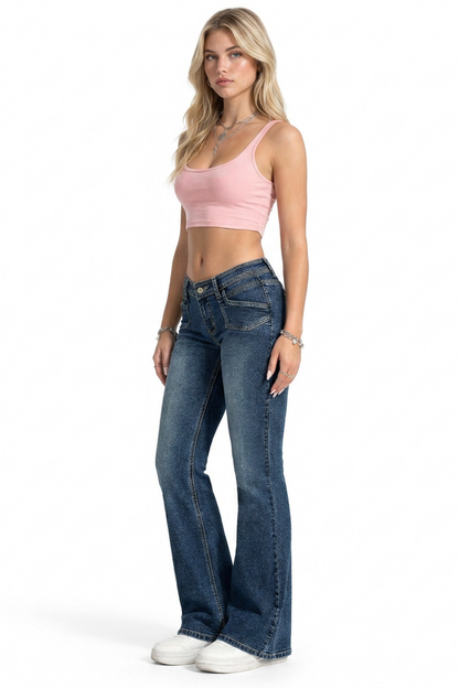 Women's Vintage Wash High-Waisted Flare Jeans
