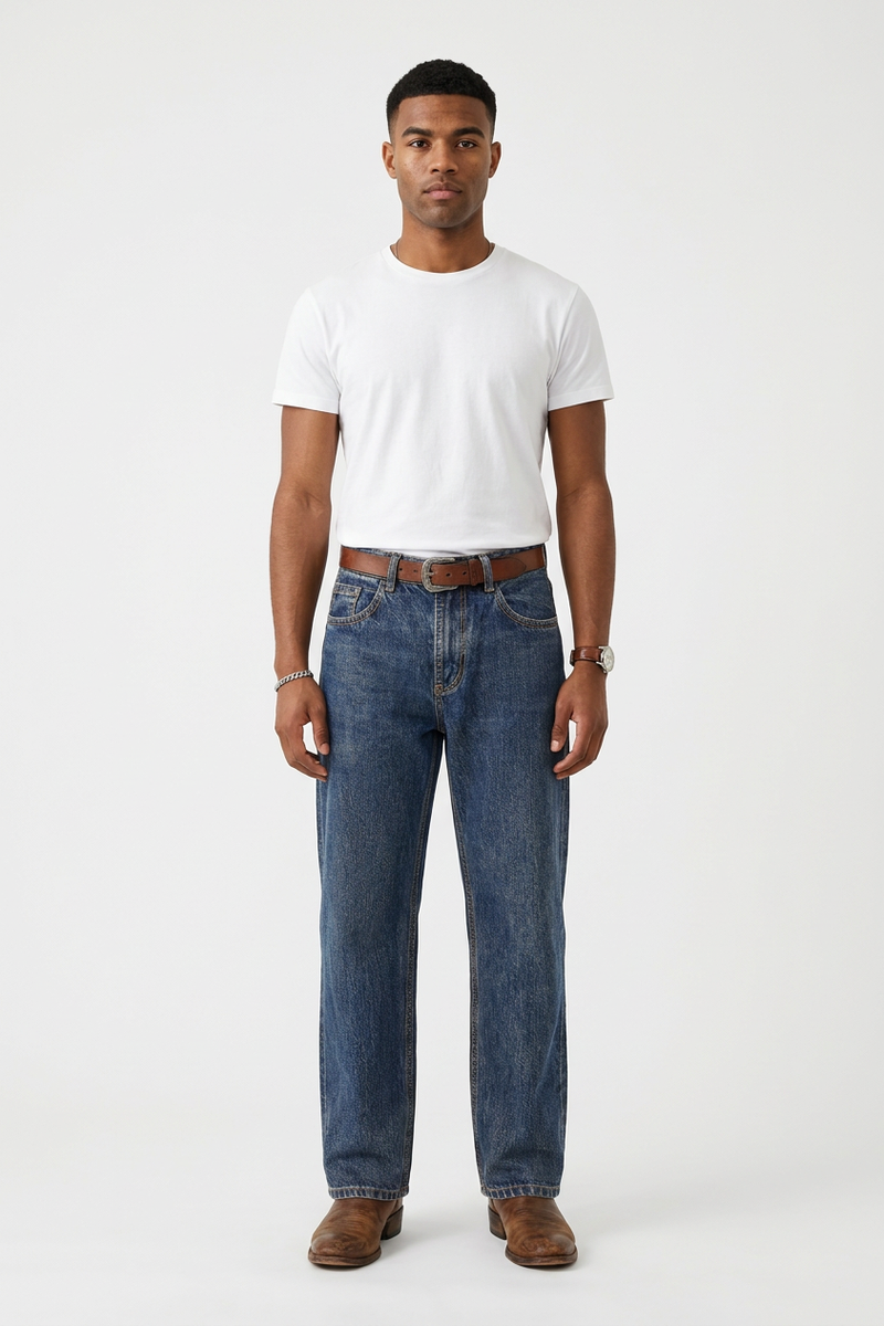 Men's Vintage Wash High-Waisted Straight-Leg Jeans