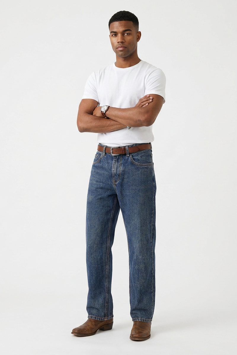 Men's Vintage Wash High-Waisted Straight-Leg Jeans