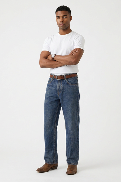 Men's Vintage Wash High-Waisted Straight-Leg Jeans