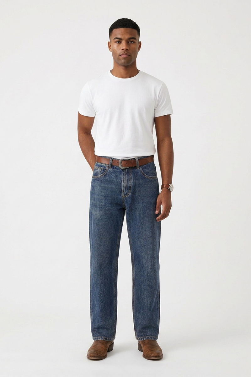 Men's Vintage Wash High-Waisted Straight-Leg Jeans
