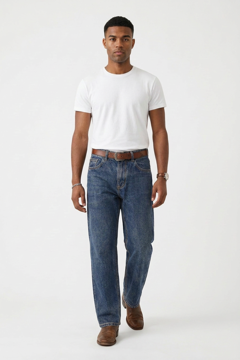 Men's Vintage Wash High-Waisted Straight-Leg Jeans