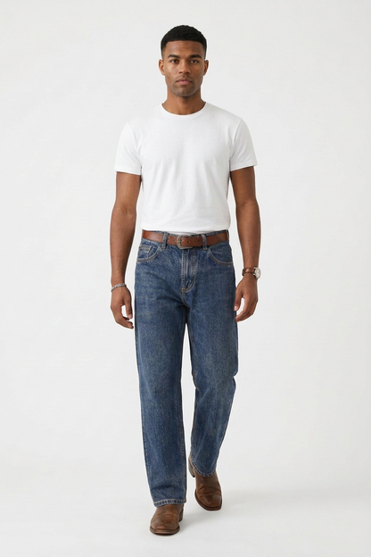 Men's Vintage Wash High-Waisted Straight-Leg Jeans