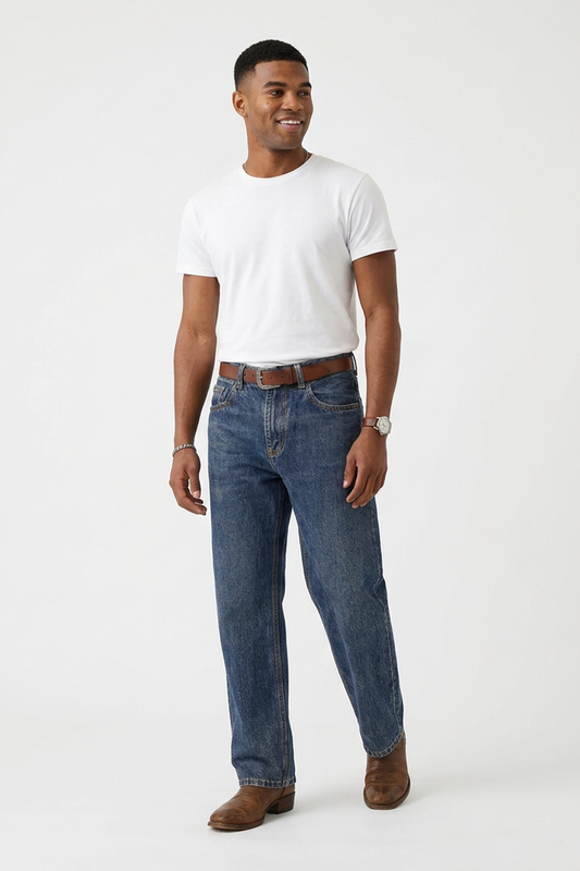 Men's Vintage Wash High-Waisted Straight-Leg Jeans