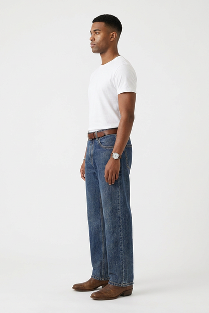 Men's Vintage Wash High-Waisted Straight-Leg Jeans